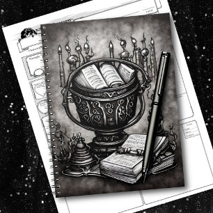 Silvery Steampunk Cauldron Spellbooks and Potions Notebook