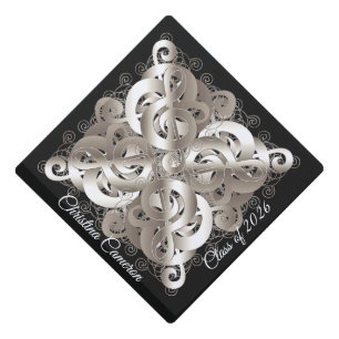 Silvery Treble Clef Music Graduate Tassel Topper