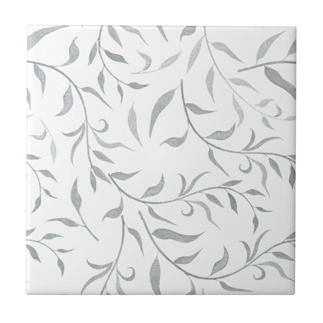 Silvery Vining Leaves Seamless Ceramic Tile (Front)