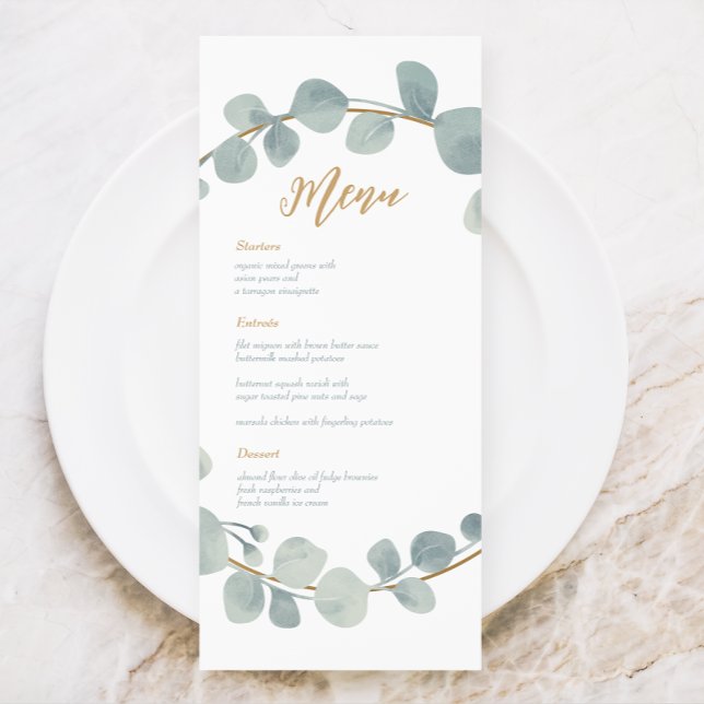 Silvery Watercolor Eucalyptus Wedding Menu Card (Creator Uploaded)