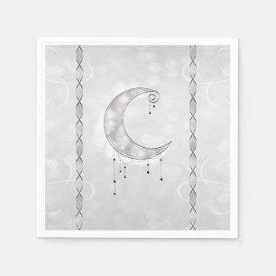 Silvery White Crescent Moon Stars Engagement Party Napkin