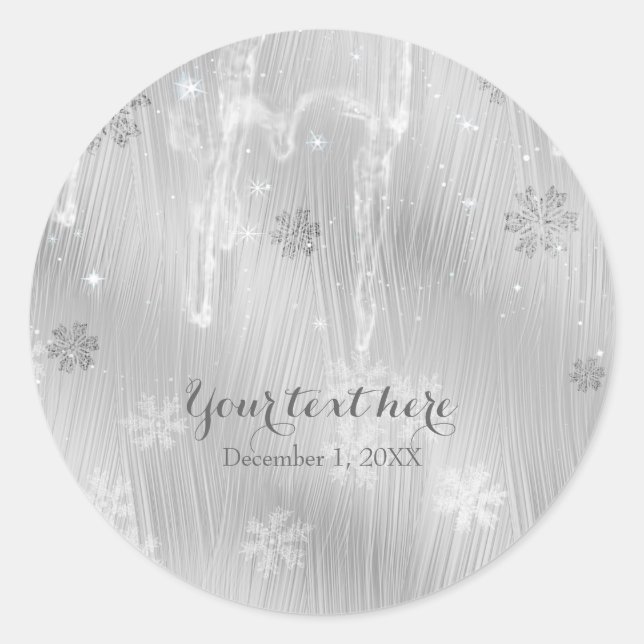 Silvery White Snowflakes Winter Wonderland Favour Classic Round Sticker (Front)
