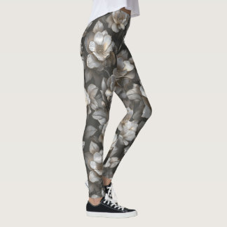Silvery Women Active Wear Gardenias Flower Mom Leggings