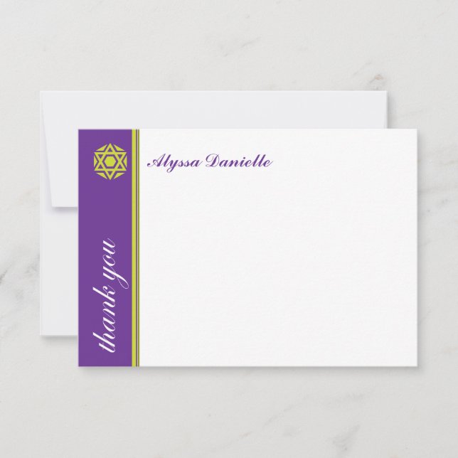 Simcha Purple Bat Mitzvah Thank You Card (Front)