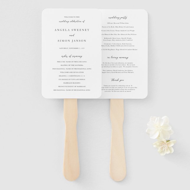 Simon Simple Elegant Wedding Program Hand Fan (Front and Back)