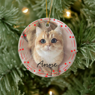 simpe elegant christmas holiday Custom cat Photo Ceramic Ornament