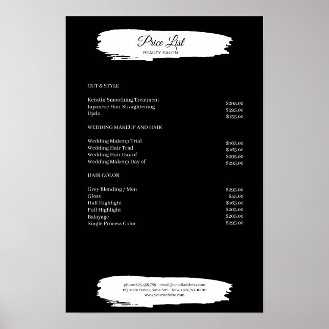 Simpel Black White Price List Poster (Front)