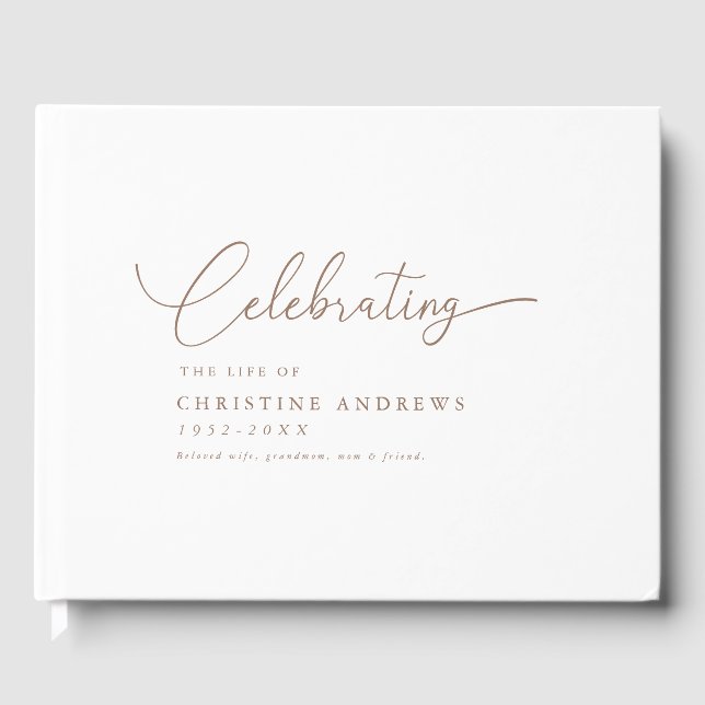 Simpel "Celebration of life" Script Font, White Guest Book (Front)