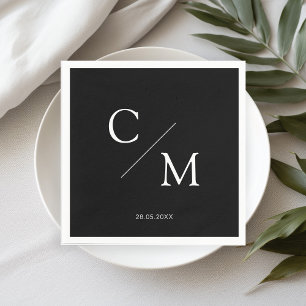 Simpel Elegant Monogramm Black Napkin