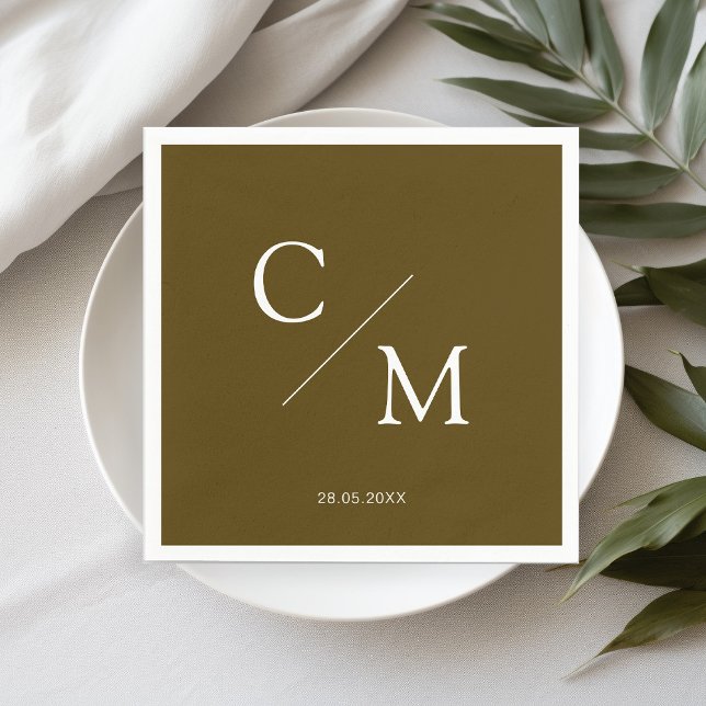 Simpel Elegant Monogramm Brown-Green Napkin (Creator Uploaded)
