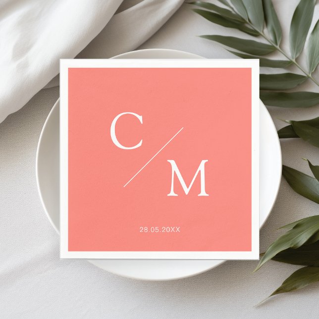 Simpel Elegant Monogramm Coral Napkin (Creator Uploaded)