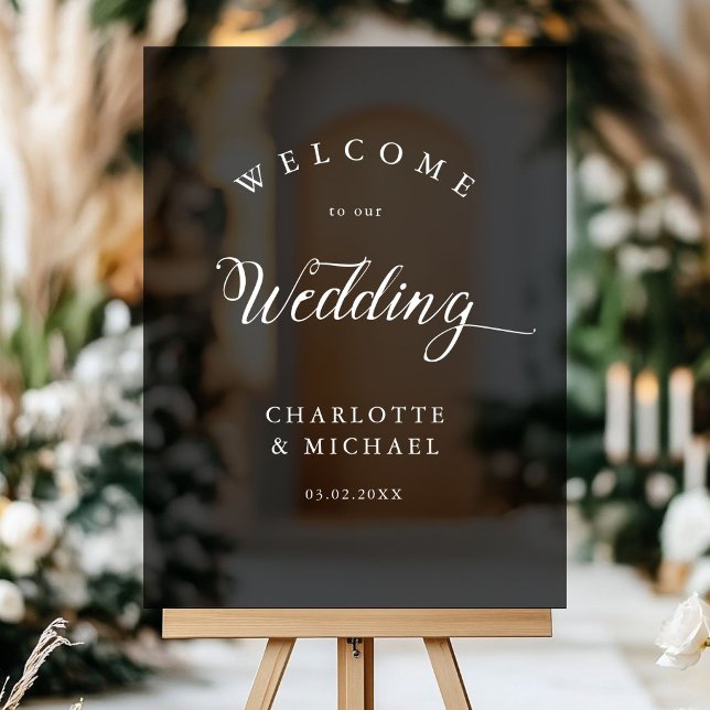Simpel, Elegant Wedding  Acrylic Sign (Simpel, Elegant, Wedding,  Acrylic Sign, Black, Transparent, with your names and date.)