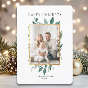 Simpel Leafy, Gold 1 Photo Holiday Card
