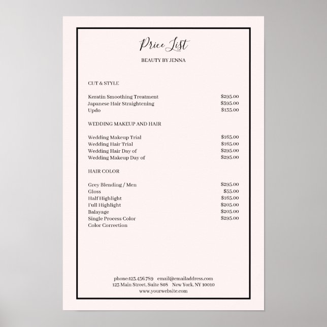 Simpel Lightpink Black  Price List  Poster (Front)