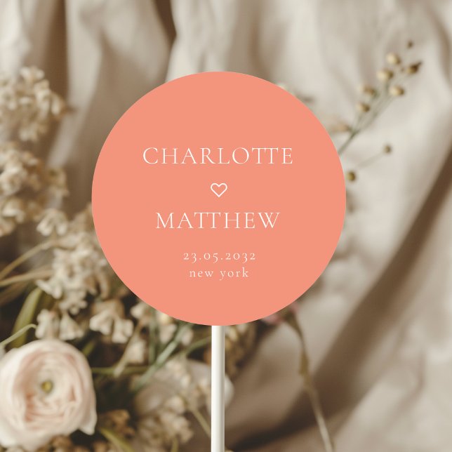 Simpel, minimal, heart wedding Round Sticker (Simpel, minimal, orange, heart wedding Round Sticker.)