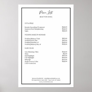 Simpel White Black Price List Poster