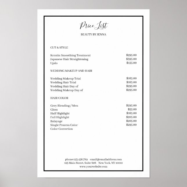 Simpel White Black Price List  Poster (Front)