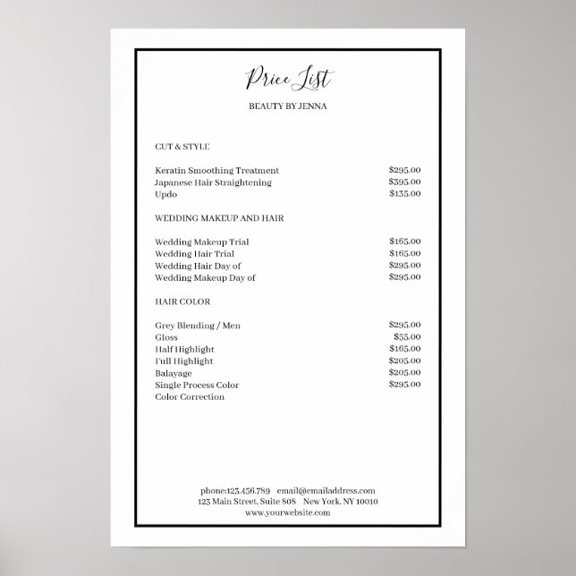 Simpel White Black Price List  Poster (Front)