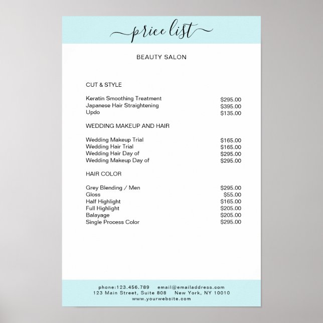 Simpel White Blue Price List Poster (Front)