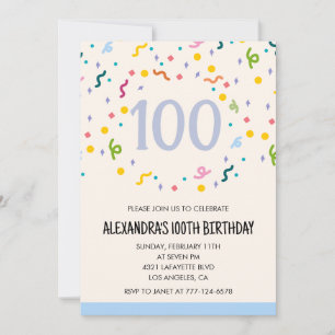 Simple 100th birthday invitations Confetti Modern
