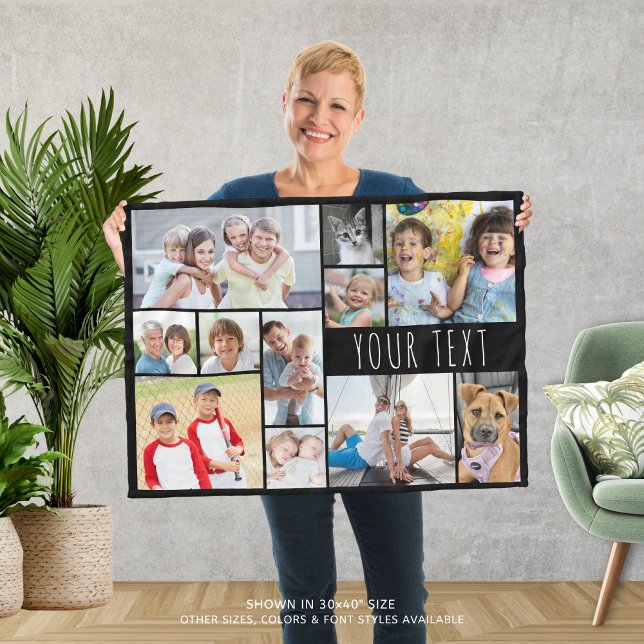 Simple 11 Photo Collage Custom Your Colour Fleece Blanket (Creator Uploaded)