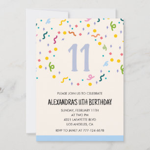 Simple 11th birthday invitations Confetti Modern