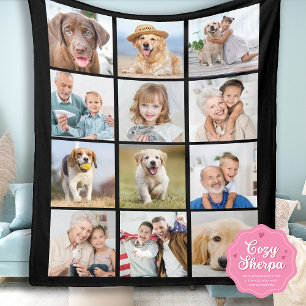 Simple 12 Photo Collage Family Friends Pets Sherpa Blanket