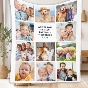 Simple 12 Photos Collage Cute Stylish Family Fleece Blanket