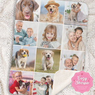 Simple 12 Picture Family Friends Pets Dog Collage Sherpa Blanket