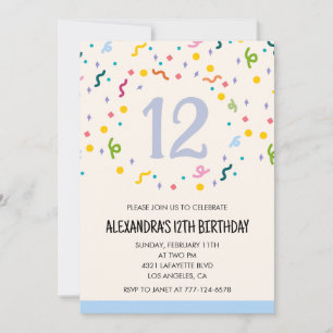 Simple 12th birthday invitations Confetti Modern