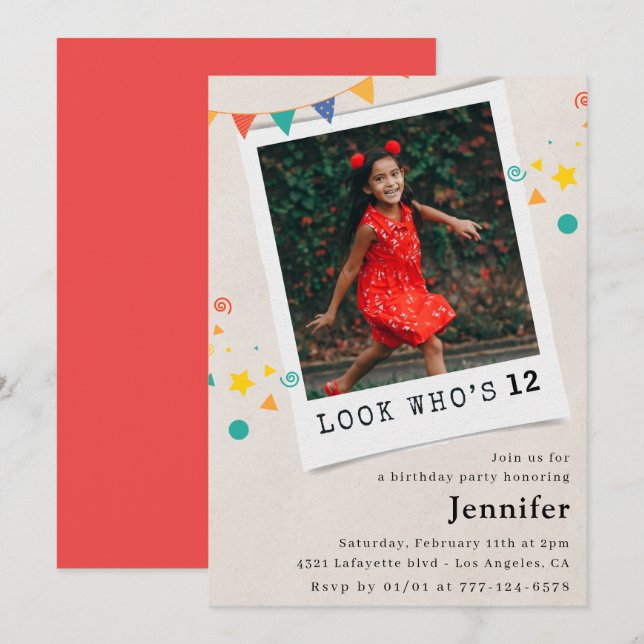 Simple 12th birthday invitations Girl Photo (Front/Back)