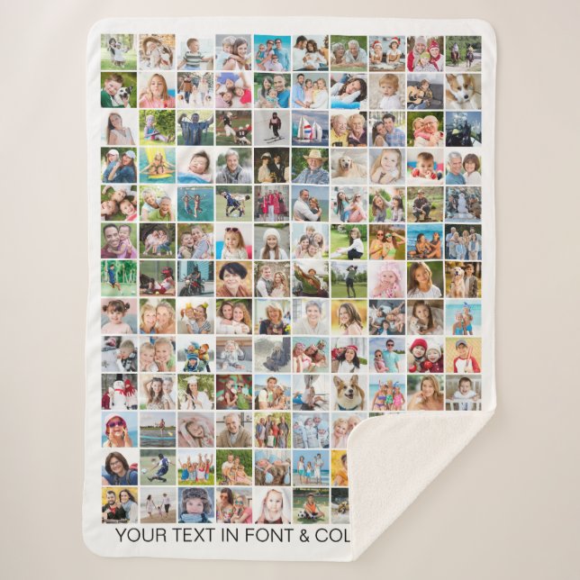 Simple 130 Photo Collage Personalized Custom Sherpa Blanket (Front)