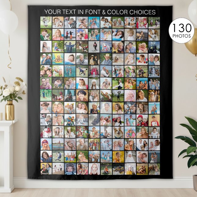 Simple 130 Square Photo Collage Personalized Tapestry (Creator Uploaded)