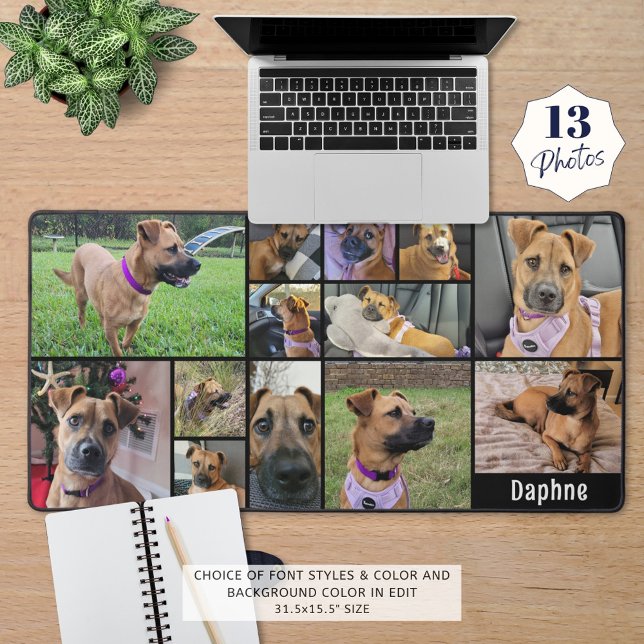 Simple 13 Photo Collage Custom Colour Personalized Desk Mat (Creator Uploaded)