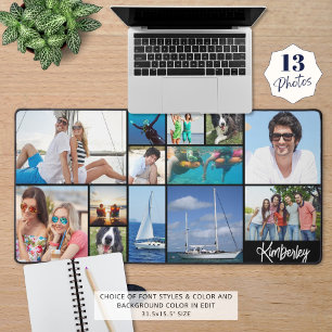 Simple 13 Photo Collage Personalized Custom Colour Desk Mat