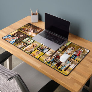 Simple 14 Photo Collage Custom Colour Personalized Desk Mat