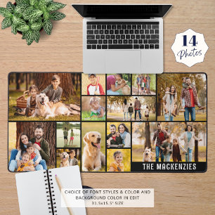 Simple 14 Photo Collage Custom Colour Personalized Desk Mat