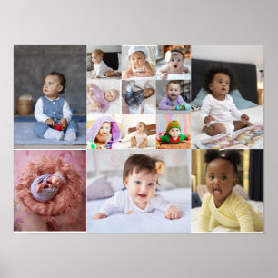 Simple 14 Photo Collage Custom Gift Poster