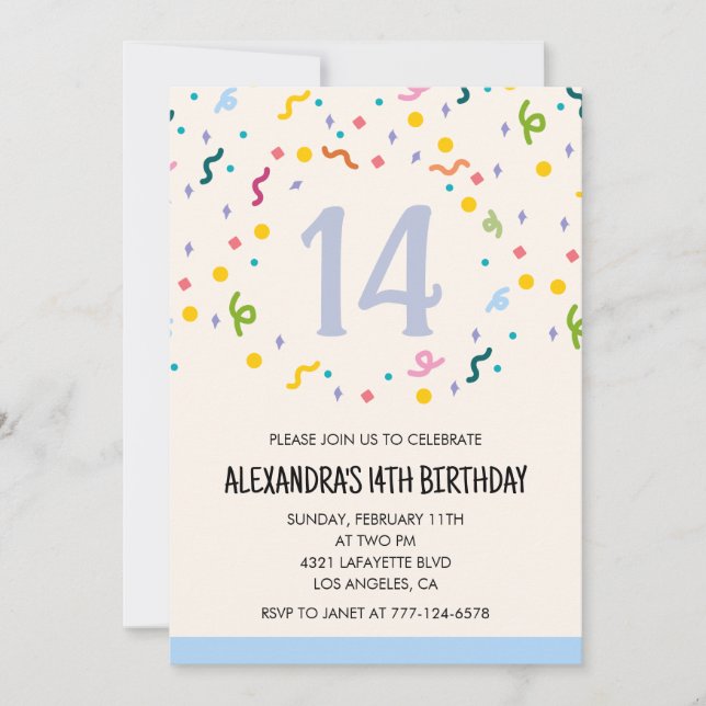 Simple 14th birthday invitations Confetti Modern (Front)