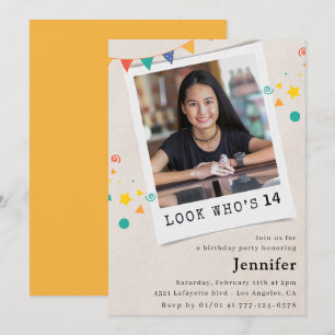 Simple 14th birthday invitations Girl Orange Photo