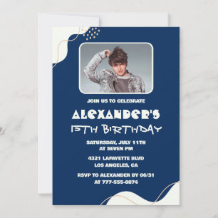 Simple 15th birthday invitations Men Photo Navy