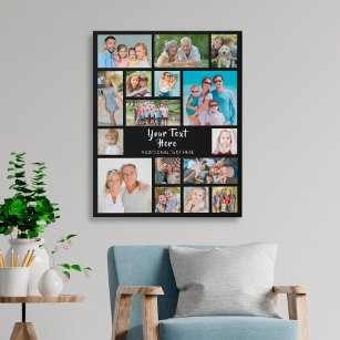 Simple 16 Photo Collage Custom Colour Personalized Faux Canvas Print
