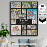 Simple 16 Photo Collage Custom Colour Personalized Faux Canvas Print<br><div class="desc">Create your own personalized, custom colour photo memory faux canvas 16x20" wall art piece utilizing this easy-to-upload photo collage template featuring 16 square and rectangle pictures to accommodate a variety of shapes and sizes of images and your custom text in your choice of font styles and colours. The editable text...</div>