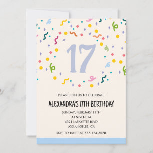 Simple 17th birthday invitations Confetti Modern