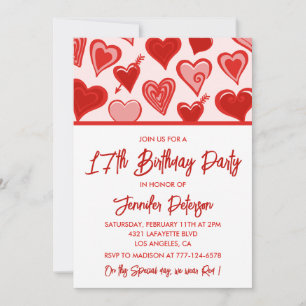 Simple 17th birthday invitations for her Hearts