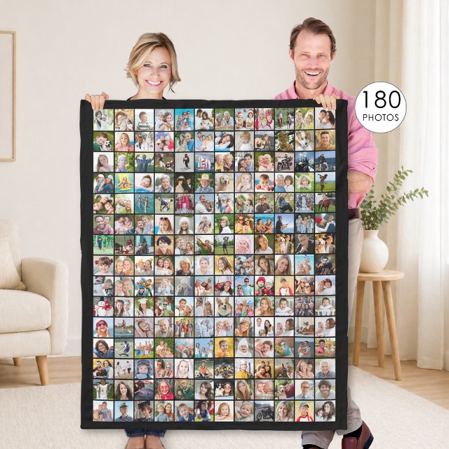 Simple 180 Square Photo Collage Custom Colour Fleece Blanket (Creator Uploaded)