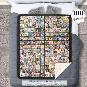 Simple 180 Square Photo Collage Personalized Sherpa Blanket