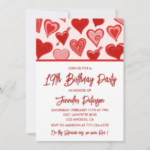 Simple 19th birthday invitations for her Hearts