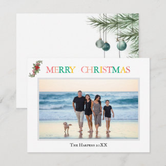 Simple 1 Photo Colourful Merry Christmas Holiday Card