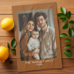 Simple 1 Photo Template - Warm Colour Border - Tex Kitchen Towel<br><div class="desc">Use a vertical photo and make a unique and trendy gift. This modern minimal design includes a border in a colour of your choice (change it in the advanced design area) and a simple line of text to add any names and other event information. If you need to move anything...</div>